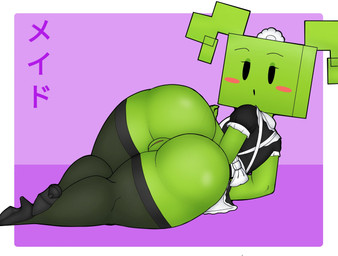 :o apron big_butt black_clothing black_eyes black_footwear black_high_heels black_legwear black_thigh_highs blush blush_stickers border butt clothed clothing eyeshadow female female_humanoid footwear genitals green_body green_butt green_eyeshadow green_hair green_skin green_vulva hair half-closed_eyes high_heels humanoid_genitalia humanoid_vulva legwear looking_at_viewer looking_back looking_back_at_viewer lying maid_apron maid_headdress maid_uniform makeup narrowed_eyes no_underwear not_furry on_side open_mouth pigtails pink_blush purple_text shoes solo square_(anatomy) text thick_thighs thigh_highs uniform vulva white_apron white_border white_clothing white_headdress wide_hipped_female wide_hipped_humanoid wide_hips golden_is_bunny mario_bros nintendo paper_mario mimi_(paper_mario) humanoid 2023 digital_media_(artwork) hi_res japanese_text shaded