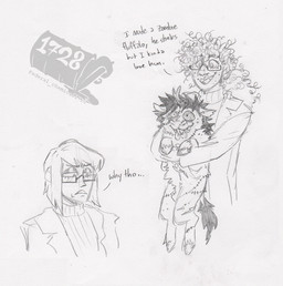 ambiguous_gender bodily_fluids carrying_another clothed clothing coat curly_hair dialogue domestic_pet drooling eyewear feral fur glasses group hair half-closed_eyes hooves lab_coat male mane narrowed_eyes rectangular_glasses ringed_eyes saliva scar sharp_teeth simple_background smile surgical_suture sweater tail teeth text topwear trio turtleneck unguligrade wearing_glasses white_background ed_mortis fluffy_pony dr._heely_(federalchemical1748) fluffy_pony_(species) human mammal undead zombie 2022 english_text graphite_(artwork) greyscale handwritten_text monochrome sketch traditional_media_(artwork) watermark