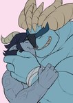 biceps blue_body blue_hair duo hair horn hug male pecs smile teeth othukimi netflix tales_of_arcadia trollhunters draal jim_(trollhunters) humanoid troll_(mythology) hi_res