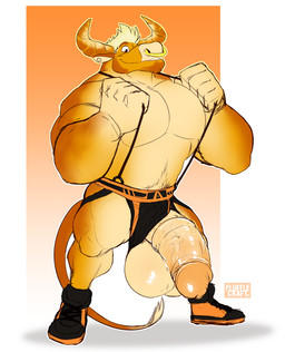5_fingers anthro balls biceps big_balls big_hands big_muscles big_pecs big_penis bread brown_body brown_eyebrows brown_skin clothing croissant eyebrows facial_hair facial_piercing fingers flaccid food footwear foreskin freckles genitals hair horn huge_balls huge_pecs huge_penis hyper hyper_genitalia hyper_penis jockstrap male multicolored_body multicolored_skin muscular muscular_anthro muscular_male nose_piercing nose_ring orange_body orange_skin pastry pecs penis penis_poking_out piercing pubes quads ring_piercing septum_piercing shoes short_hair smile sneakers solo suspenders tan_balls tan_body tan_hair tan_skin thick_penis underwear vein veiny_penis flufflecraft brioche_(flufflycraft) bovid bovine bread_creature cattle food_creature mammal absurd_res hi_res