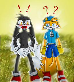 2_tails alternate_costume anthro backwards_baseball_cap backwards_hat bangs baseball_cap belly black_body black_fur black_nose blue_eyes blush bottomwear casual_exposure cheek_tuft clothed clothing clothing_swap confusion covering covering_crotch covering_self cute_fangs duo embarrassed embarrassing_nudity exclamation_point facial_tuft fangs floppy_ears fluffy fluffy_tail footwear fully_clothed fur gloves grass handwear hat headgear headwear hoodie ineffective_clothing legwear light long_ears looking_aside looking_at_another looking_at_viewer looking_away male mostly_nude multi_tail multicolored_body multicolored_fur multicolored_tail navel open_mouth orange_body orange_fur orange_tail outside pecs pink_tongue plant question_mark shocked shoes shorts sky slim socks sun sunlight sunset surprised tail teeth thin_calves thin_legs thin_thighs tongue topwear tuft two_tone_body two_tone_fur two_tone_tail uvula white_belly white_body white_fur white_tail wide_eyed yellow_eyes lord-kiyo bandai_namco klonoa_(series) sega sonic_the_hedgehog_(series) klonoa miles_prower canid canine domestic_cat felid feline felis fox lagomorph leporid mammal rabbit