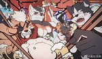 angry anthro black_body black_fur black_hair chopsticks eye_patch eyewear fur group hair male white_body white_fur white_hair delax_(artist) mythology tianhehui bai_yu_(tianhehui) chen_hu_(tianhehui) kerlno_(tianhehui) mo_xia_(tianhehui) tex_(tianhehui) bovid canid canine canis caprine dragon felid feline hybrid mammal mythological_creature mythological_scalie pantherine scalie tiger wolf wolfdog hi_res