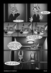 2021 ambiguous_gender anthro biped black_border border buckteeth canid canine clothed clothing comic dialogue dipstick_ears disney duo ear_markings english_text eyes_closed fox foxxj gloves_(marking) greyscale half-closed_eyes hi_res inside judy_hopps lagomorph leporid male mammal markings monochrome multicolored_ears narrowed_eyes nick_wilde rabbit red_fox speech_bubble teeth text topless true_fox zootopia