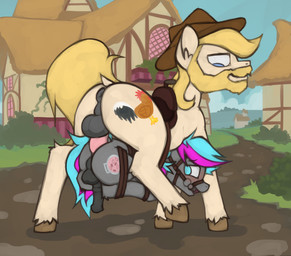 anal anal_penetration bdsm beard belly_riding bondage bound dominant dominant_male duo facial_hair feral male male/male male_penetrated male_penetrating male_penetrating_male penetration penile penile_penetration public sex slave submissive submissive_male marsminer hasbro my_little_pony chase_(mlp) fan_character bat_pony equid equine horse mammal pony hi_res