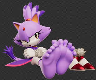 anthro clothed clothing dipstick_tail eyelashes feet female foot_focus forehead_gem furrowed_eyebrows gem gloves hair_up handwear long_eyelashes markings purple_body shoes_removed soles solo spread_toes tail tail_markings toes yellow_eyes milkmeister3d sega sonic_the_hedgehog_(series) blaze_the_cat domestic_cat felid feline felis mammal 3d_(artwork) digital_media_(artwork) unfinished