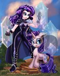 clothing cutie_mark dress duo female feral gloves hair handwear horn latex long_hair looking_at_viewer magic outside purple_hair smile square_crossover standing tight_clothing harwick friendship_is_magic hasbro my_little_pony mythology rarity_(mlp) equid equine horse human mammal mythological_creature mythological_equine pony unicorn 2020 absurd_res hi_res