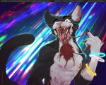 abstract_background anthro bite blood blood_in_mouth blood_on_face blood_on_hand blood_splatter bodily_fluids cocky cocky_smile crazy_eyes dripping ear_piercing gesture glowstick hand_gesture male middle_finger mouth_shot nipple_piercing nipples open_mouth piercing saliva saliva_drip saliva_on_tongue saliva_string sketchy solo solo_in_panel text sketchotterly sketchotto domestic_cat felid feline felis mammal 5:4 absurd_res hi_res huge_filesize sketch url