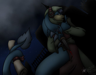 anthro blood blue_body blue_fur bodily_fluids castle cloud cloudy_sky dagger female fur hood melee_weapon night scroll shush sky solo weapon scorpiogustavo neopets zafara_double_agent neopet_(species) zafara_(neopets) 2024 digital_media_(artwork) hi_res watermark