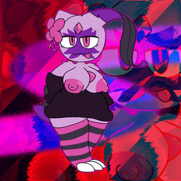 0xf00dcafe anthro big_breasts bow_ribbon breasts cafe_(0xf00dcafe) claws clothed clothing female fur fusion huge_breasts legwear off_shoulder pink_body pink_fur pokemon_fusion stockings tail tongue tongue_out nintendo pokemon gardevoir generation_3_pokemon generation_8_pokemon pokemon_(species) sneasler 1:1 gynomorph_(lore) trans_(lore)
