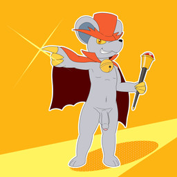 abstract_background anthro balls bell big_penis cape claws clothing flaccid foreskin fur genitals gesture grey_body grey_fur hand_gesture hat headgear headwear humanoid_genitalia humanoid_penis male navel orange_eyes outline partially_retracted_foreskin penis pointing scepter smile smirk solo sparkles top_hat white_outline yellow_sclera kamek_sans kirby_(series) kirby_squeak_squad nintendo daroach mammal mouse murid murine rodent squeak_(kirby) 1:1 absurd_res hi_res