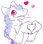 2019 ambiguous_gender anthro blue_body blue_fur extyrannomon_(artist) front_view fur half-length_portrait heart_sign heart_symbol hi_res looking_at_viewer nails open_mouth pink_eyes portrait red_eyes sergal side_view simple_background snout solo teeth white_background white_body white_fur
