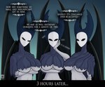 2_horns anthro black_eyes breasts crossed_arms dialogue eyelashes female fingers group horn logo non-mammal_breasts question_mark speech_bubble talking_to_another text trio white_head white_text piekiller hollow_knight team_cherry mantis_lord_(hollow_knight) arthropod 2023 artist_logo digital_media_(artwork) english_text hi_res sibling_(lore) sister_(lore) sisters_(lore)