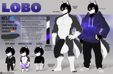 anthro balls big_balls big_penis black_penis bottomwear clothed clothing curly_hair feet footwear foreskin fur genitals gloves grey_body grey_fur hair handwear hoodie huge_balls huge_penis lgbt_pride looking_at_viewer male multicolored_body multicolored_fur muscular muscular_male necktie nude nude_male penis profanity purple_eyes shirt shoes shorts simple_background solo standing suit tail text topwear white_body white_fur lobokosmico converse lobo_(lobokosmico) canid canine canis mammal wolf absurd_res digital_drawing_(artwork) digital_media_(artwork) english_text hi_res model_sheet url