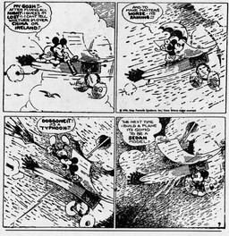 aircraft airplane anthro bottomwear clothed clothing dialogue footwear gloves handwear male open_mouth outside pants raining shoes sky solo speech_bubble telescope text umbrella vehicle floyd_gottfredson ub_iwerks walt_disney_(artist) win_smith disney public_domain mickey_mouse mammal mouse murid murine rodent 1930 20th_century absurd_res ancient_art black_and_white comic english_text hi_res monochrome