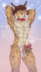 anthro athletic athletic_anthro athletic_male balls bedroom_eyes bite biting_lip bow_tie bow_tie_only brown_hair candy candy_cane cheek_tuft dessert erection facial_tuft food fur genitals hair hands_behind_back humanoid_genitalia humanoid_penis inner_ear_fluff looking_at_viewer male markings mistletoe mostly_nude narrowed_eyes nude penis plant seductive solo spots spotted_body spotted_fur standing tan_body tan_fur tuft yellow_eyes gerdeer aidan_(sryer) felid feline lynx mammal 2022 absurd_res hi_res