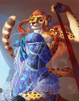 anthro beads biped clothing corset female female_anthro hair jewelry lace leash leashed_viewer legwear lingerie looking_at_viewer low-angle_view necklace orange_body sight snout solo tail thigh_highs topwear sidj-6 cheetah felid feline mammal hi_res