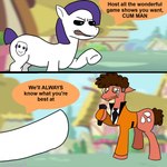 ambiguous_gender blurred_background bodily_fluids clothed clothed_feral clothing crying cutie_mark dialogue duo feral feralized fur hair hooves male parody ponification quadruped tail tears text navashield hasbro jabroni_mike my_little_pony twitch.tv fan_character equid equine horse mammal 1:1 2025 comic digital_media_(artwork) english_text signature