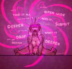 antennae_(anatomy) anthro bodily_fluids breast_squish breasts dripping dripping_penis drooling fin genital_fluids gynomorph head_fin heart_eyes heart_symbol hypnosis hypnotic_visor intersex long_ears looking_up mind_control nipples non-mammal_nipples pink_body pink_scales precum precum_drip saliva saliva_string scales solo spiral spread_legs spreading squish straight_legs striped_body stripes rahisauce mythology edie_(rahisauce) aquatic_dragon dragon marine mythological_creature mythological_scalie scalie hi_res