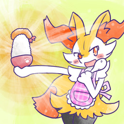 ambiguous_anthro ambiguous_gender anthro apron apron_only biped blush blush_stickers bowl clothing container cutlery dipstick_tail food front_view holding_bowl holding_container holding_object holding_spoon kitchen_utensils looking_at_viewer markings no_pupils open_mouth open_smile rice shrimp_(food) simple_background smile snout solo spoon tail tail_markings tools annyui0611 nintendo pokemon braixen canid generation_6_pokemon mammal pokemon_(species) 1:1 2024 digital_drawing_(artwork) digital_media_(artwork) hi_res japanese_description portrait three-quarter_portrait translated_description