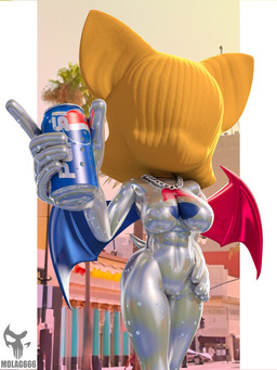anthro balaclava beverage bodysuit breasts canned_drink chain_necklace clothing cosplay crossover_cosplay female glistening glistening_body hand_on_hip jewelry mask necklace skinsuit solo tail tight_clothing wet wet_body wings m0lag pepsi sega sonic_the_hedgehog_(series) pepsiman_(character) pepsiwoman_(character) rouge_the_bat bat mammal 3:4 3d_(artwork) crossover digital_media_(artwork) hi_res