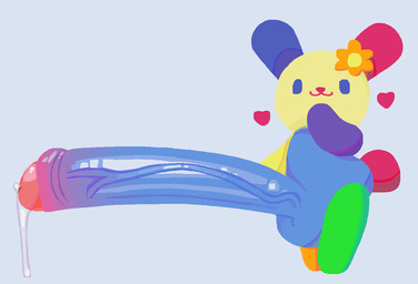 anthro biped bodily_fluids erection flower foreskin genital_fluids genitals hyper multicolored_body penis plant precum solo standing vein veiny_penis mewzbloom sanrio usahana lagomorph leporid mammal rabbit