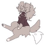 anthro big_butt blush blush_lines butt clothing female fishbone hair hair_over_eyes messy_fur messy_hair paws shirt simple_background sitting smile solo sweater tail tail_motion tailwag topwear joycawn jam_(joycawn) canid canine canis domestic_dog mammal