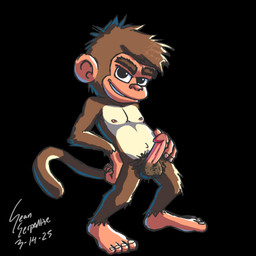 4_toes anthro balls bedroom_eyes big_ears black_background body_hair brown_body brown_fur daring feet fur genitals hairy_balls looking_at_viewer male narrowed_eyes nude penis seductive short_fur simple_background solo toes sean_serpentine chester_(sean_serpentine) haplorhine mammal monkey primate 1:1 absurd_res hi_res