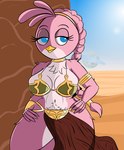 anthro anthrofied beak bedroom_eyes big_breasts bikini biped blue_eyes body_hair bottomwear braided_hair braided_ponytail breasts cleavage clothed clothing cosplay costume countershade_feathers countershading crossover_cosplay day desert eyelashes feather_tuft feathers female front_view glistening glistening_eyes hair happy_trail lidded_eyes loincloth long_hair narrowed_eyes navel no_pupils non-mammal_breasts non-mammal_navel pink_body pink_feathers pink_hair pink_tuft ponytail pubes sand seductive shadow slave_leia_costume solo sun swimwear tatooine thick_thighs tuft two-piece_swimsuit white_body white_countershading white_feathers white_tuft wide_hips yellow_beak lindwormduality angry_birds may_the_4th rovio_entertainment sega star_wars stella_(angry_birds) avian bird 2025 absurd_res colored crossover hi_res