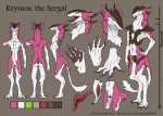 armor female fur green_eyes horn lance melee_weapon pink_body pink_fur polearm side_view solo tail turnaround weapon mick39 krysune mammal murgal sergal model_sheet