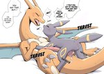 after_kiss anal anal_penetration big_penis blush bodily_fluids bodily_fluids_in_ass charizard dialogue dragon drooling duo eeveelution english_text feral generation_1_pokemon generation_2_pokemon genitals hand_holding larger_penetrated long_penis male male/male male_penetrated male_penetrating male_penetrating_male mythological_creature mythological_scalie mythology nintendo penetration penis pokemon pokemon_(species) saliva saliva_string scalie sex size_difference small_dom_big_sub small_top_big_bottom sweat tail teeth text umbreon yamatokuroko965