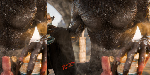 5_fingers animal_genitalia animal_penis anthro aroused athletic athletic_anthro athletic_male beverage biceps biped black_body black_fur canine_genitalia canine_penis coffee container cup erection fingers first_person_view fog fur genitals glistening glistening_body hot_beverage knot male muscular muscular_anthro muscular_male nature nude outside penis solo steam towel wet wet_body wet_fur winter aureuswolf bethesda_game_studios blender_cycles dark_souls fromsoftware microsoft mythology skyrim the_elder_scrolls you_died_(meme) skyrim_werewolf canid canine canis mammal mythological_canine mythological_creature werecanid werecanine werecreature werewolf wolf 11:8 3d_(artwork) absurd_res blender_(artwork) digital_media_(artwork) hi_res meme side_by_side_stereogram stereogram