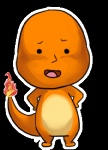 alpha_channel ambiguous_gender charmander chibi fire flaming_tail full-length_portrait generation_1_pokemon humor looking_at_viewer low_res nintendo orange_body orange_skin pokemon pokemon_(species) portrait reptile scalie simple_background solo tail third-party_edit transparent_background unknown_artist what