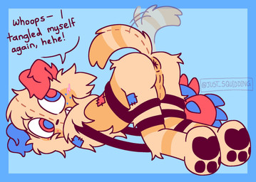 anthro butt cartoon_freckles freckled_face freckles looking_at_viewer looking_down male motion_lines moving nude shaking shaking_butt solo solo_in_panel tail tail_aside just_squidding blushcrunch_studio dandy's_world roblox goob_(dandy's_world) canid canine mammal digital_media_(artwork) hi_res