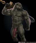 anthro balls big_penis biped black_background black_nipples black_nose bodily_fluids claws fangs finger_claws foreskin fur genital_fluids genitals greatsword grey_balls grey_body grey_fur half-erect holding_melee_weapon holding_object holding_sword holding_weapon humanoid_genitalia humanoid_penis male melee_weapon muscular muscular_anthro muscular_male navel nipples nude penis precum purple_eyes retracted_foreskin simple_background solo sword teeth vein veiny_penis weapon cherry_blossom_kid elden_ring fromsoftware blaidd_(elden_ring) canid canine canis mammal wolf 2023 digital_media_(artwork) hi_res portrait three-quarter_portrait