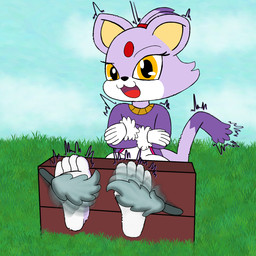 anthro barefoot bdsm bondage bound clothed clothing feet female foot_focus fully_clothed fur outside purple_body purple_fur restraints simple_background solo stocks tickling tickling_feet ticklebunny sega sonic_the_hedgehog_(series) blaze_the_cat domestic_cat felid feline felis mammal 1:1 digital_media_(artwork) hi_res