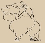 ambiguous_gender anthro avian big_butt bird butt clothing crotch_tuft footwear footwear_only galliform huge_butt looking_at_viewer miitopia mostly_nude narrowed_eyes nipples overweight phasianid plumage shoes shoes_only smokey_blokey sneakers solo text thick_thighs tuft turkey twerkey