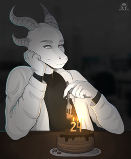 anthro birthday birthday_cake bored cake candle claws clothed clothing coat cutlery dessert eating food fork fully_clothed furniture grey_eyes grey_horn hand_on_cheek holding_head holding_object horn kitchen_utensils lab_coat male sad sitting sitting_at_table solo table tools topwear white_body korvalol mythology saren_(saren662) dragon mythological_creature mythological_scalie scalie 2024 hi_res