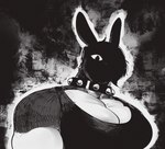 abstract_background anthro biped breasts collar ears_up female glowing glowing_eyes hair in_the_shadows muscular muscular_anthro muscular_female one_eye_obstructed short_hair solo peculiart bun_bash ruth_(peculiart) hare lagomorph leporid mammal rabbit 2024 hi_res monochrome gynomorph_(lore)