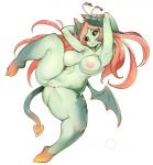 big_breasts black_sclera blush breasts demon female genitals green_body green_skin hair hi_res horn humanoid inverted_nipples membrane_(anatomy) membranous_wings navel nipples not_furry nude pussy red_hair simple_background slugbox solo spade_tail spread_legs spreading tail thick_thighs white_background wings