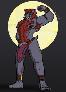 5_fingers 5_toes abs anthro areola arm_hair armpit_hair back_hair ball_tuft balls barbell_piercing beard biceps big_balls big_penis body_hair bottomwear bracelet chest_hair clothed clothing ear_piercing ear_ring facial_hair feet fingers flexing flexing_bicep foreskin genitals hair hairy hairy_balls hairy_feet hand_on_penis jewelry loincloth loincloth_only male muscular muscular_anthro muscular_male nipple_piercing nipples orange_hair penis piercing plantigrade pubes purple_body ring ring_piercing sideburns smile solo standing toes topless tuft very_hairy deety bat mammal hi_res