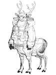 antlers belt bulletproof_vest clothing furgonomics hat headgear headwear hooves horn male obscured_eyes simple_background solo standing tactical_gear ushanka white_background mushroomsoup65 deer deer_taur mammal mammal_taur new_world_deer new_world_deer_taur reindeer reindeer_taur taur 2023 hi_res sketch