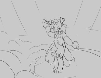 anthro male smile solo stage bloowolfy nintendo pokemon generation_9_pokemon meowscarada pokemon_(species) 2024 greyscale monochrome
