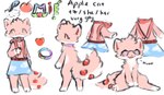 adolescent anthro apple apple_juice clothing cloud_pattern collar countershade_face countershade_torso countershading dialogue dress eyewear female fluffy fluffy_tail food fruit fur glasses juice_(beverage) juice_box meow multicolored_collar object_in_tail overall_dress pattern_clothing pawpads paws pink_body pink_clothing pink_fur pink_pawpads plant red_inner_ear red_scarf scarf simple_background solo stated_homosexuality stated_sexuality tail text tuft waistband white_background young snoiifoxxo pomie_(snoiifoxxo) elemental_creature felid feline flora_fauna mammal 2022 absurd_res character_name digital_drawing_(artwork) digital_media_(artwork) hi_res model_sheet