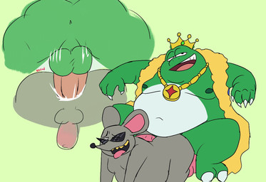 anal anal_penetration anthro balls belly big_belly butt crown duo erection eyewear genitals green_body grey_body headgear king male male/male moobs navel nipples overweight overweight_male penetration penile penile_penetration penis penis_in_ass royalty sex sunglasses tongue tongue_out rozod232742 mario_bros nintendo mouser wart_(mario) amphibian frog mammal mouse murid murine rodent 2026