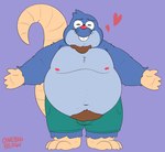 anthro belly blue_body bottomwear clothing heart_symbol male moobs navel nipples overweight overweight_anthro overweight_male shorts simple_background solo onebigbeaw the_human_heart_(game) dylan_ramos eulipotyphlan mammal mole_(animal) 2021 hi_res