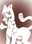 bottomless breasts clothed clothing eyewear female hair shirt smile solo sunglasses tail topwear sandypants chakat felid felid_taur mammal mammal_taur taur monochrome herm_(lore)