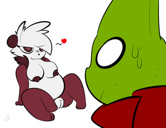 anthro blush breasts clothed clothing duo female genitals heart_symbol male male/female nipples nude presenting simple_background vulva white_background thefablednekos nintendo pokemon elodie_(zaldenvire) jay_(thefablednekos) generation_2_pokemon generation_6_pokemon larvitar pangoro pokemon_(species) shiny_pokemon 2016 dated digital_media_(artwork) hi_res