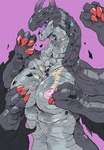 anthro areola big_breasts breasts claws eyeless female horn nipples nude scales simple_background solo wings mocching_cat capcom monster_hunter gore_magala scalie absurd_res hi_res