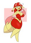 absurd_res anthro anthrofied arthropod clothed clothing fan_character female generation_1_pokemon generation_5_pokemon hambor12 hi_res hybrid leavanny multicolored_body nintendo open_mouth open_smile parasect partially_clothed pokemon pokemon_(species) pokemorph red_body simple_background smile solo tongue two_tone_body yellow_body
