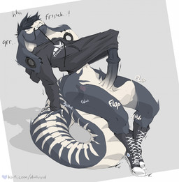 anal anal_penetration anthro balls black_hair bottomless bottomless_anthro bottomless_male clenched_teeth clothed clothing converse_shoes erection furgonomic_piercing furgonomics genitals hair hoodie hybrid_genitalia hybrid_penis looking_pleasured male markings masturbation medial_ring penetration penis piercing skeleton_(marking) skull_(marking) snake_hood snake_hood_piercing solo tail tail_fetish tail_in_ass tail_insertion tail_masturbation tail_play teeth topwear dullvivid converse aiden_(dullvivid) cobra reptile scalie snake hi_res
